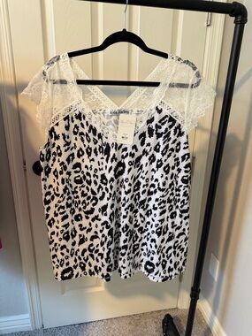 Wild Fable Black & White Leopard Lace-Trim Cami